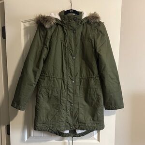 GAP Olive Utility Jacket with Faux Fur Hood
